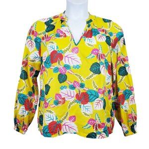 Boden Womens Long Sleeve Yellow Daffodil Tropical Print Heather Top Size 6